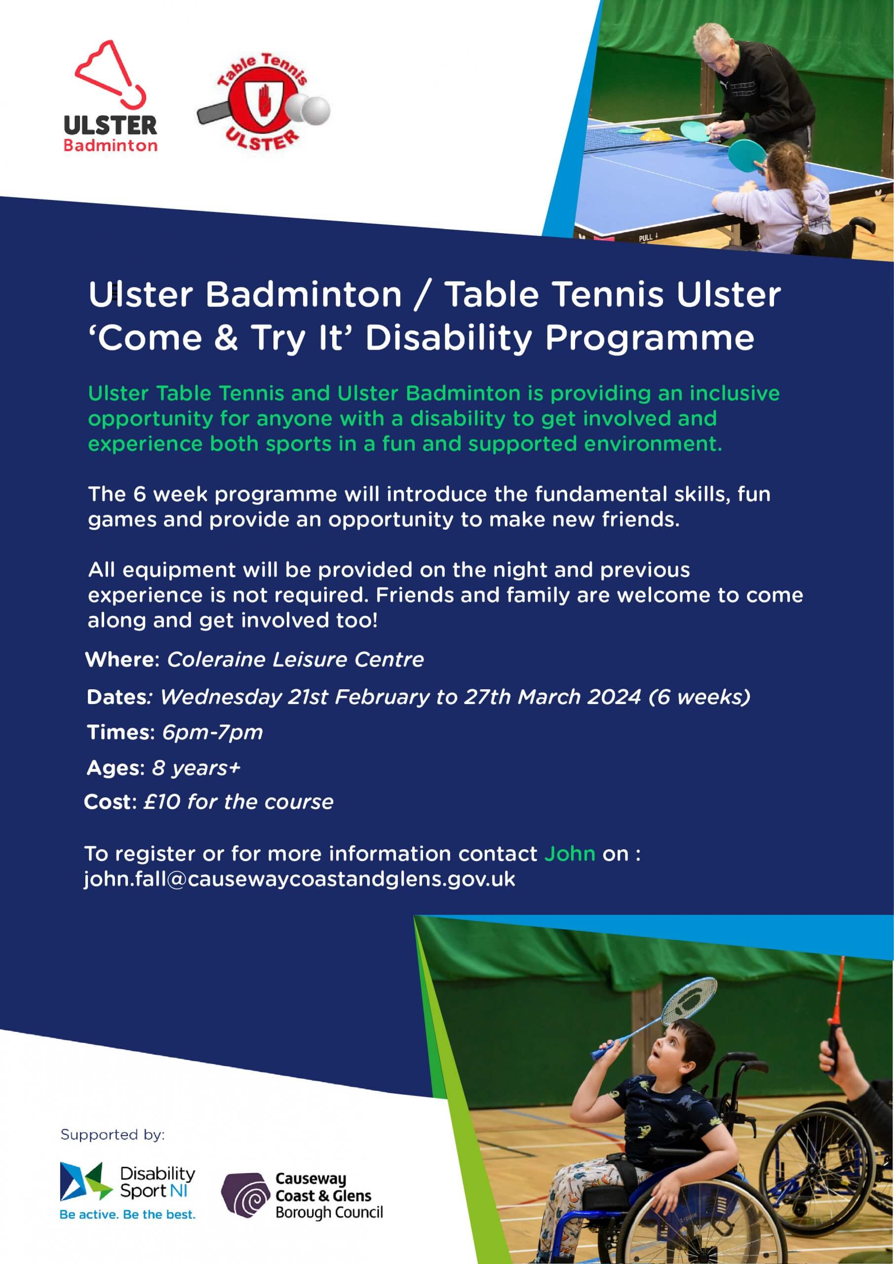 Image for Ulster Badminton & Table Tennis Ulster 'Come & Try It' Programme